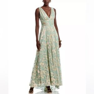 Elegant Blue and Gold Evening Gown